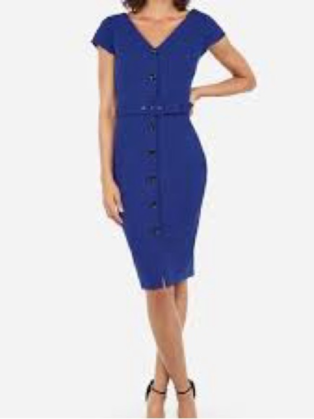 Express Royal Blue V-Neck Cap Sleeve Sheath Dress